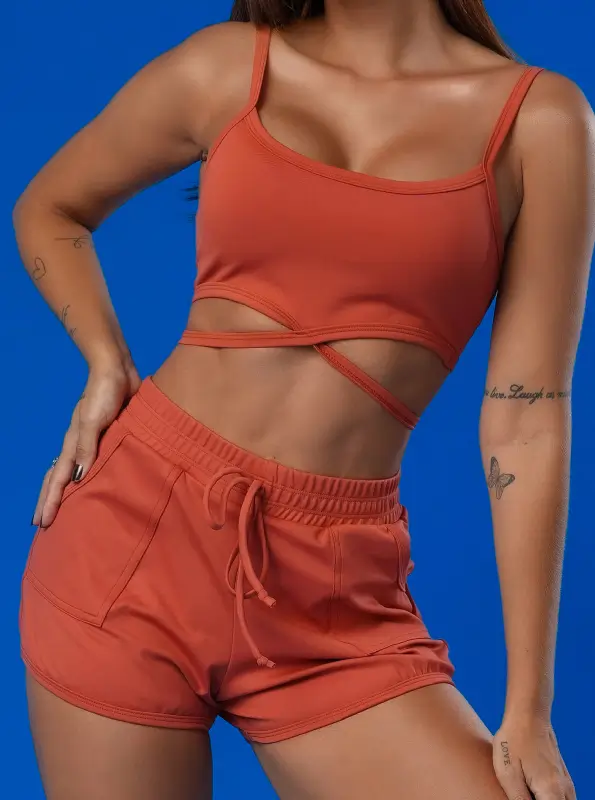 Conjunto Top Elastico e Short Com Bolso Telha Poliamida